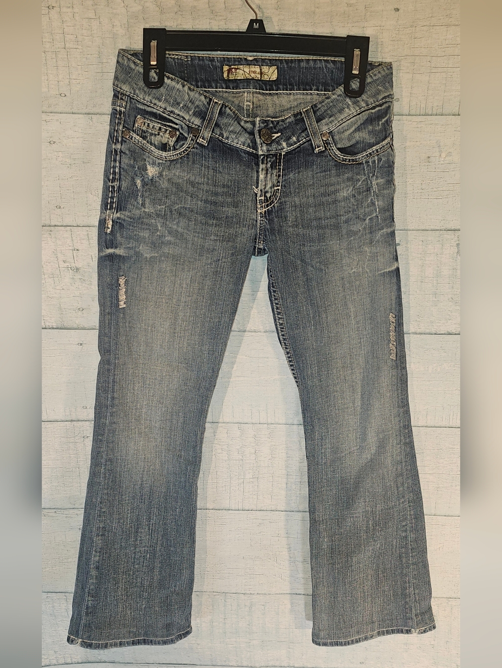 BKE Distressed Mid-Wash Blue Bootcut Jeans 27x29
